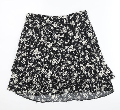 New Look Women’s Black Floral A-Line Skirt Size 8 Knee Length