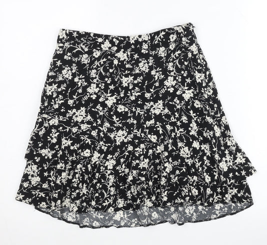 New Look Women’s Black Floral A-Line Skirt Size 8 Knee Length