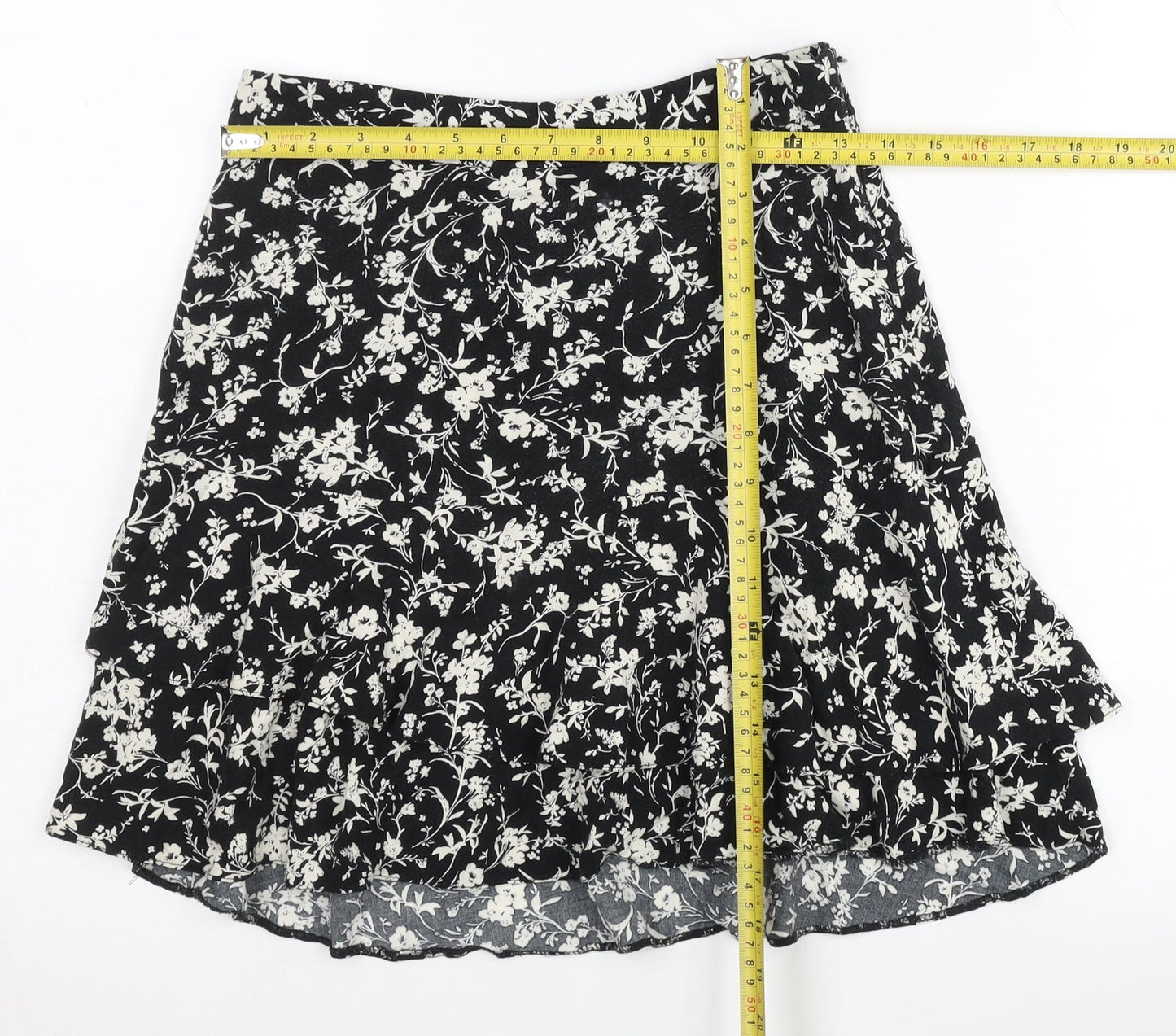 New Look Women’s Black Floral A-Line Skirt Size 8 Knee Length