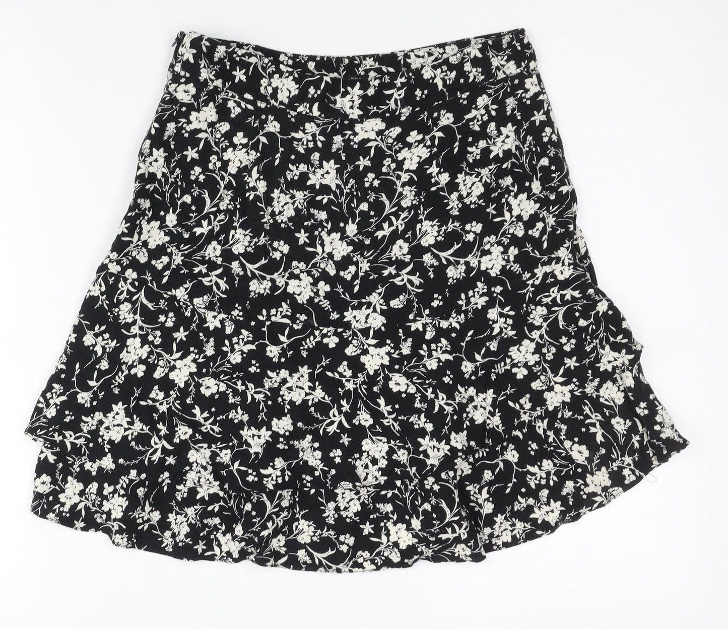 New Look Women’s Black Floral A-Line Skirt Size 8 Knee Length