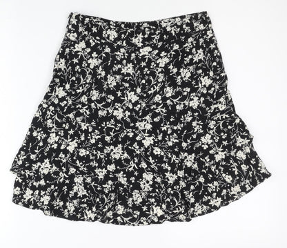 New Look Women’s Black Floral A-Line Skirt Size 8 Knee Length