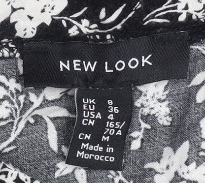 New Look Women’s Black Floral A-Line Skirt Size 8 Knee Length