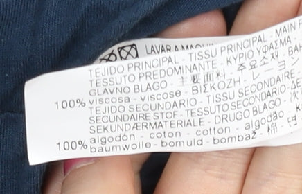 Zara Women Blue Floral Viscose Bodysuit Size 6 Long Sleeve V-Neck