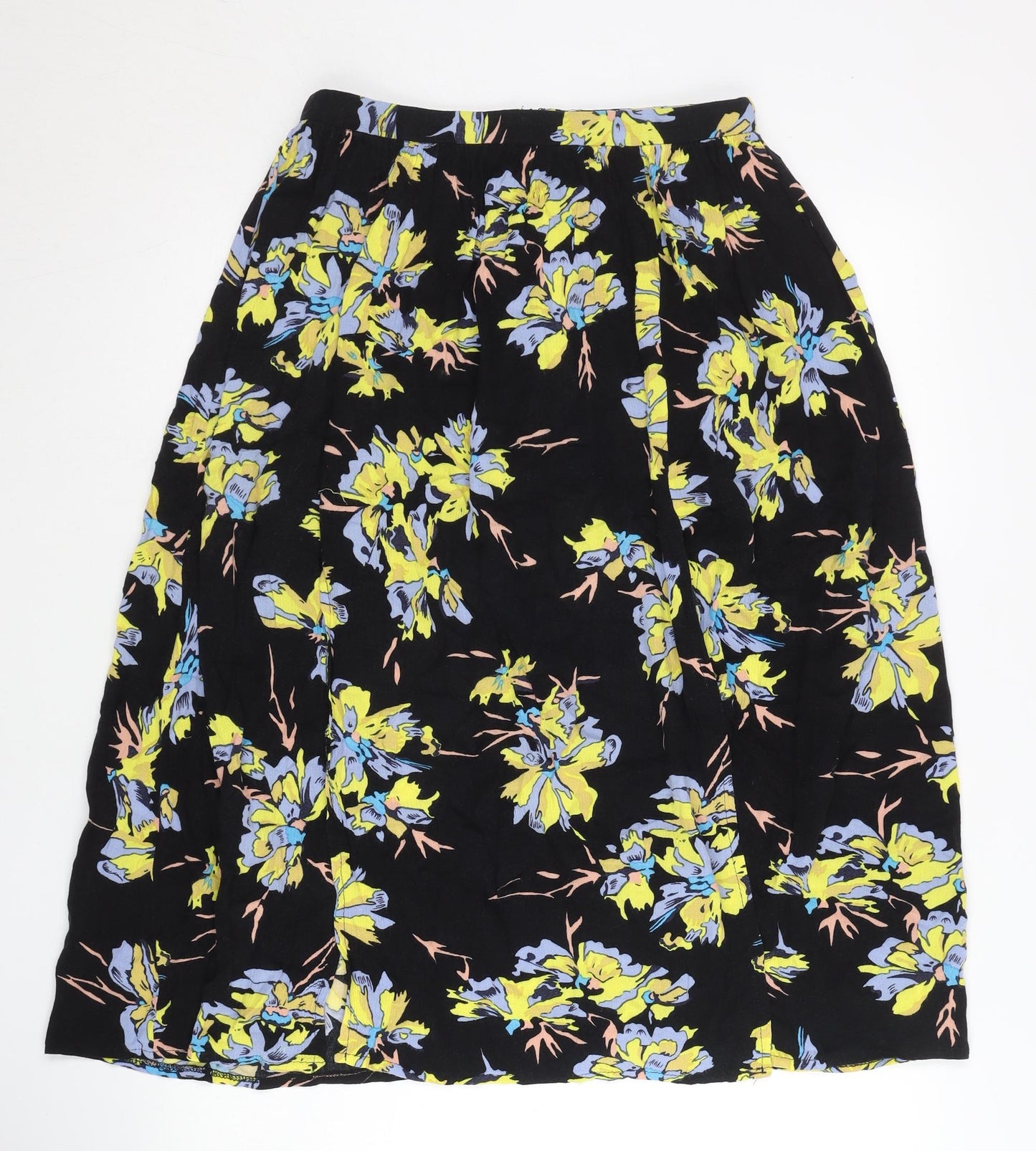 Topshop Women’s Black Floral Midi A-Line Skirt Size 8 Viscose