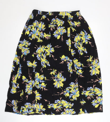 Topshop Women’s Black Floral Midi A-Line Skirt Size 8 Viscose