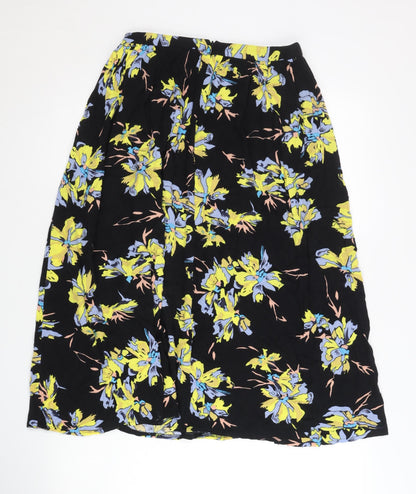 Topshop Women’s Black Floral Midi A-Line Skirt Size 8 Viscose