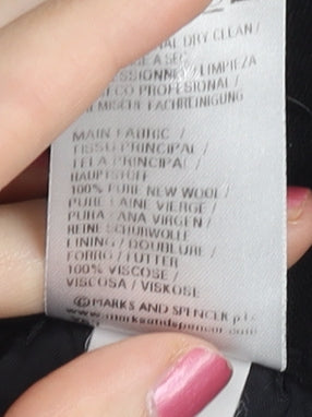 Marks and Spencer Women Black Wool Pencil Skirt UK 12