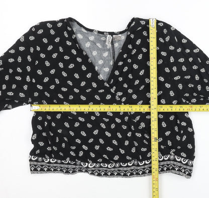 Womens UK Size 14 H&M Black Wrap Blouse