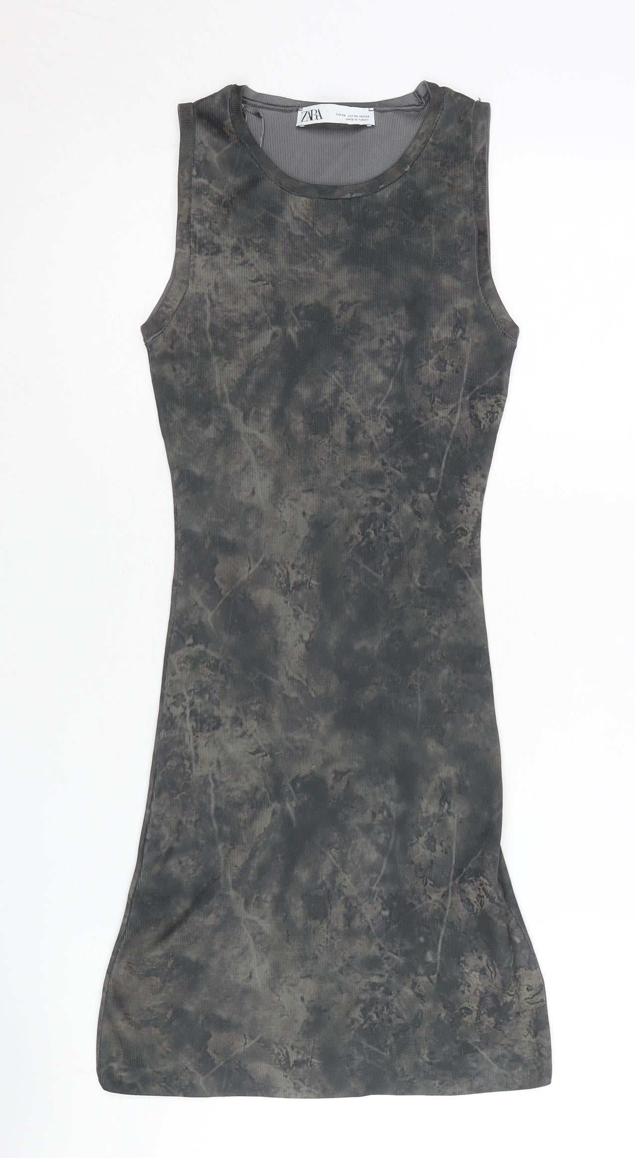 Zara Women Grey XS Bodycon Sleeveless Tie Dye Mini Dress