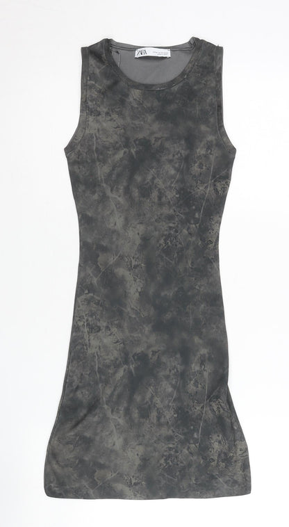 Zara Women Grey XS Bodycon Sleeveless Tie Dye Mini Dress
