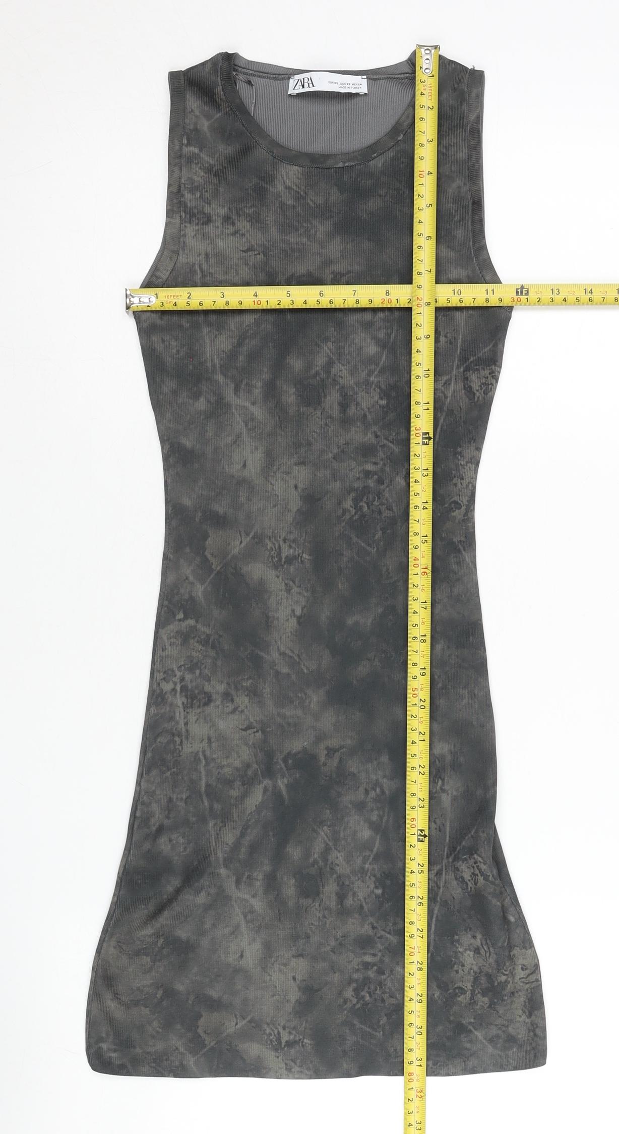 Zara Women Grey XS Bodycon Sleeveless Tie Dye Mini Dress