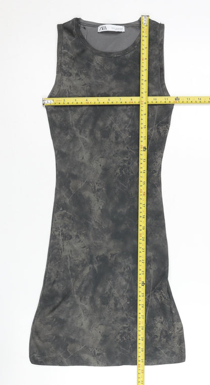 Zara Women Grey XS Bodycon Sleeveless Tie Dye Mini Dress