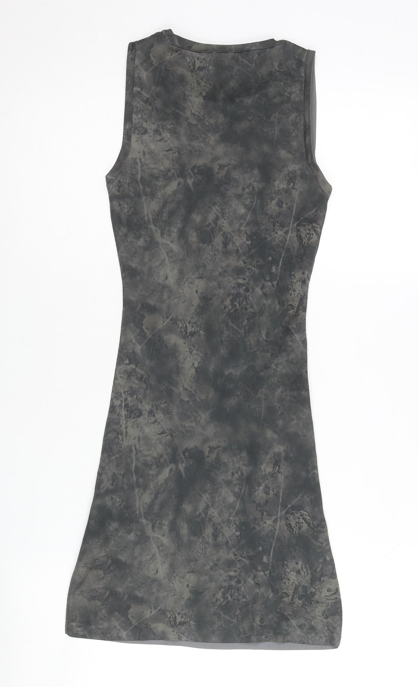 Zara Women Grey XS Bodycon Sleeveless Tie Dye Mini Dress