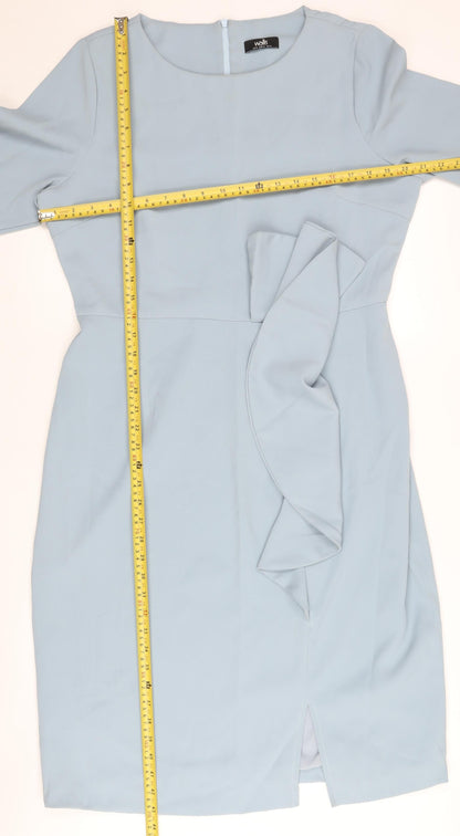 Wallis Women Blue Size 16 Sheath Knee Length Ruffle Dress