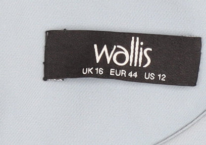 Wallis Women Blue Size 16 Sheath Knee Length Ruffle Dress