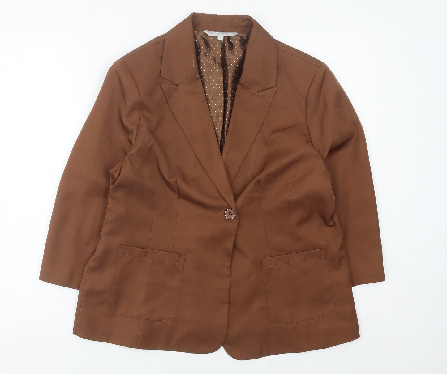 Red Herring Women Brown Blazer Jacket L Notch Lapel Single-Breasted
