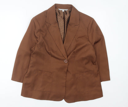 Red Herring Women Brown Blazer Jacket L Notch Lapel Single-Breasted