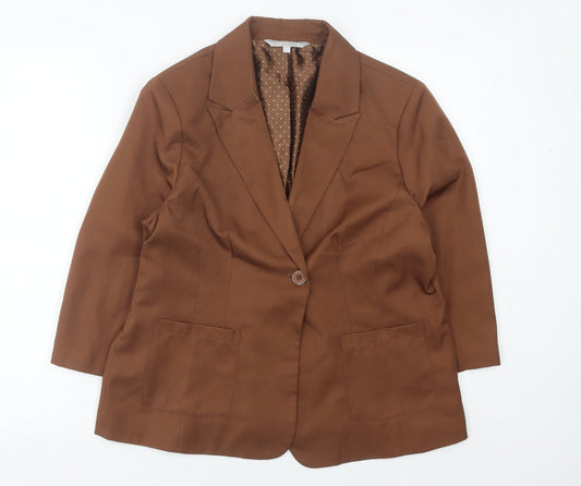 Red Herring Women Brown Blazer Jacket L Notch Lapel Single-Breasted