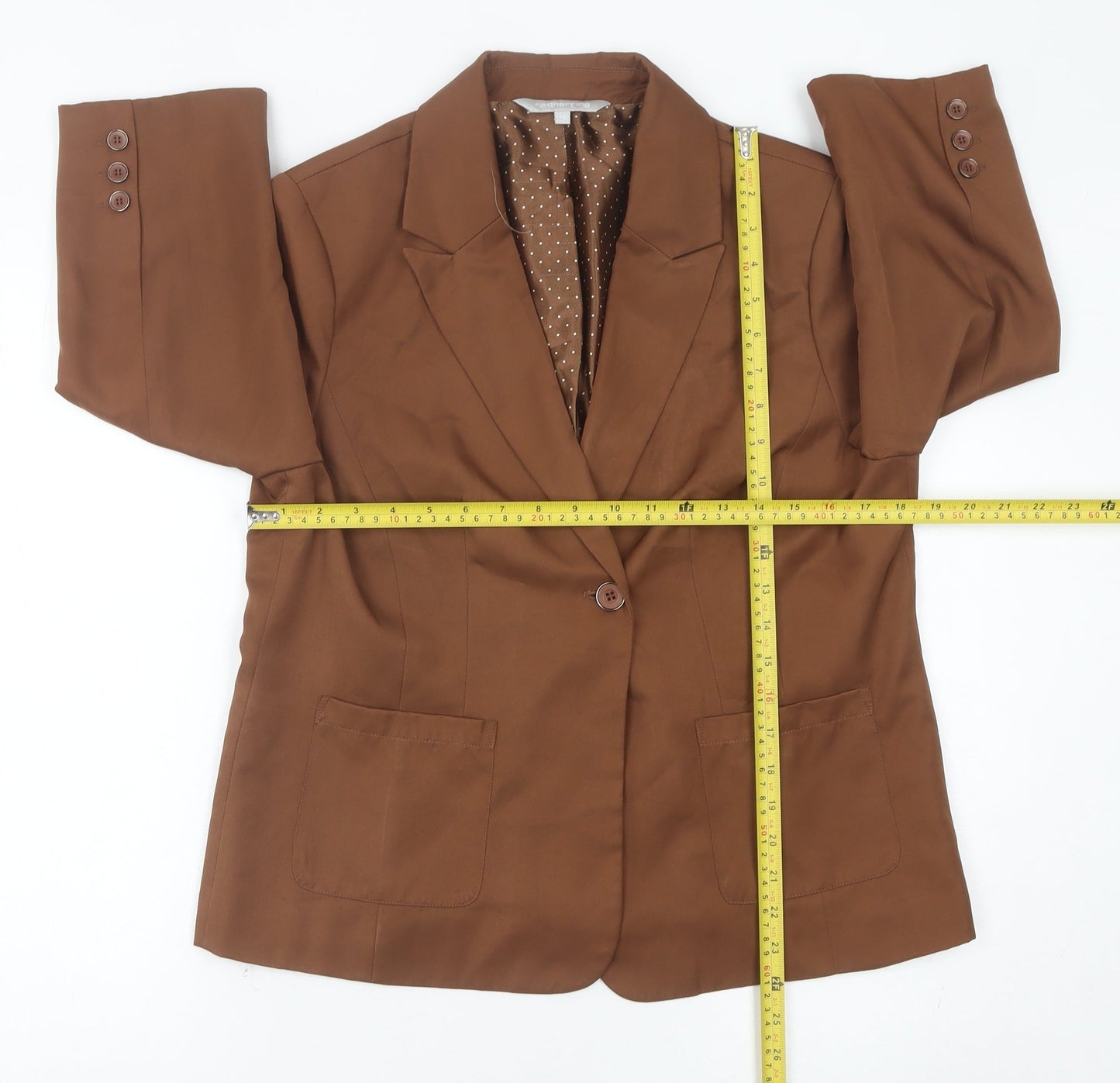 Red Herring Women Brown Blazer Jacket L Notch Lapel Single-Breasted