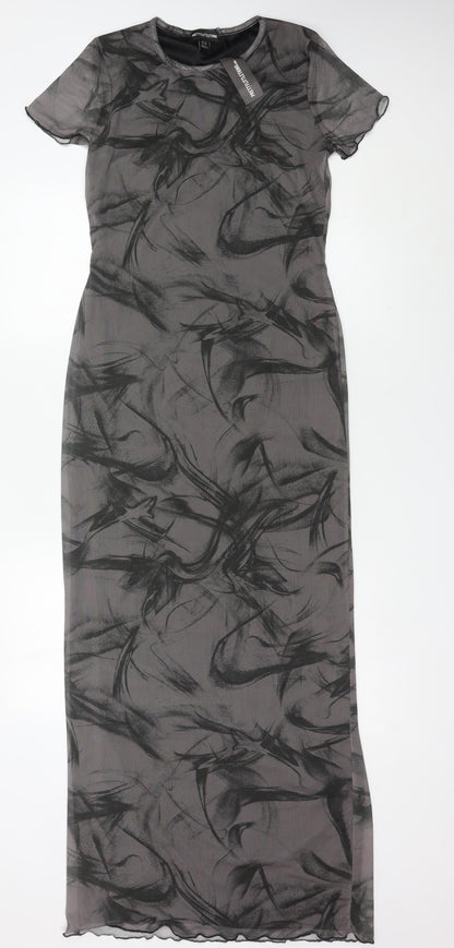PrettyLittleThing Women’s Grey Mesh Long Bodycon Dress Size 14