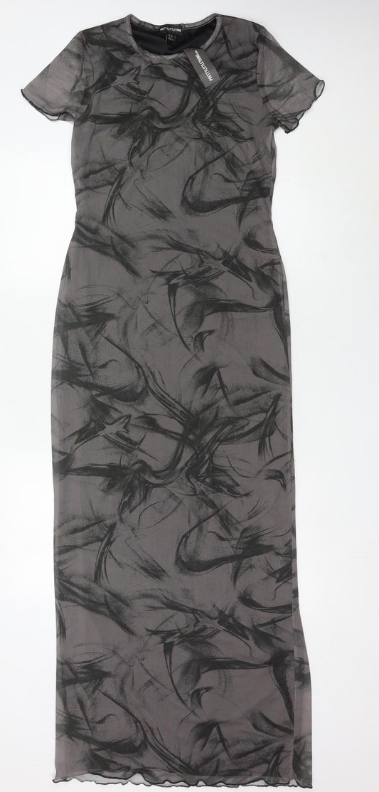 PrettyLittleThing Women’s Grey Mesh Long Bodycon Dress Size 14