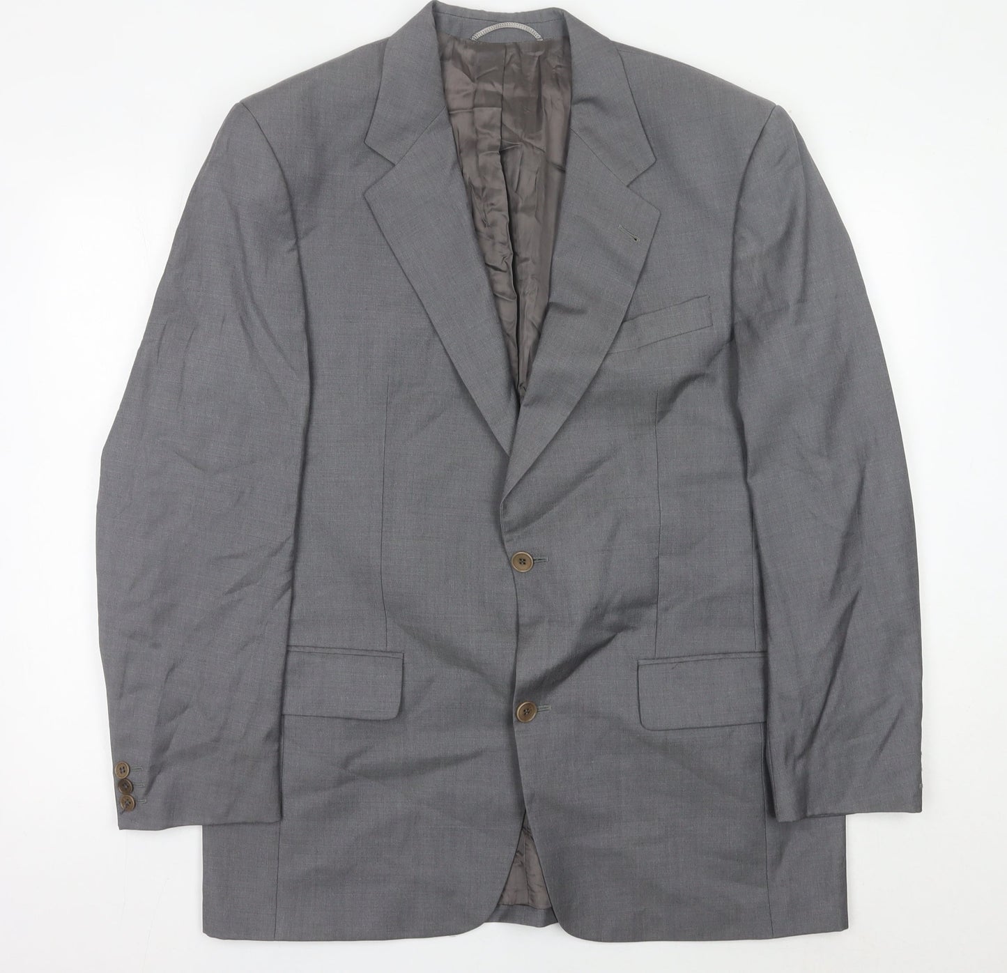 Mens Grey Wool Blazer Jacket 42L Single Breasted Classic Notch Lapel
