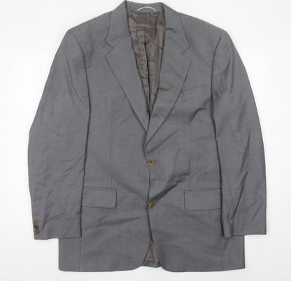 Mens Grey Wool Blazer Jacket 42L Single Breasted Classic Notch Lapel
