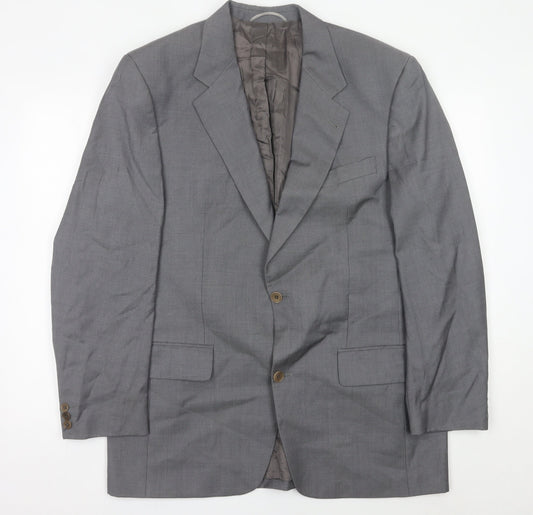 Mens Grey Wool Blazer Jacket 42L Single Breasted Classic Notch Lapel
