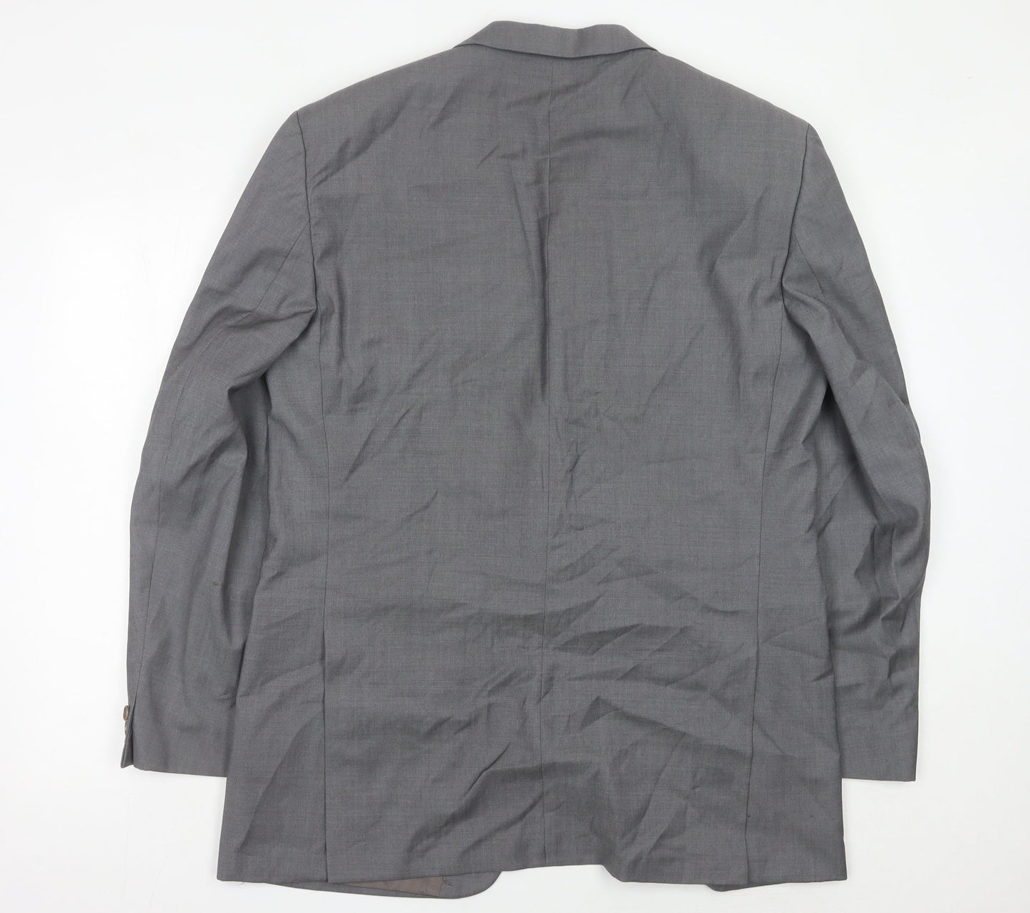 Mens Grey Wool Blazer Jacket 42L Single Breasted Classic Notch Lapel