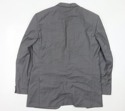 Mens Grey Wool Blazer Jacket 42L Single Breasted Classic Notch Lapel