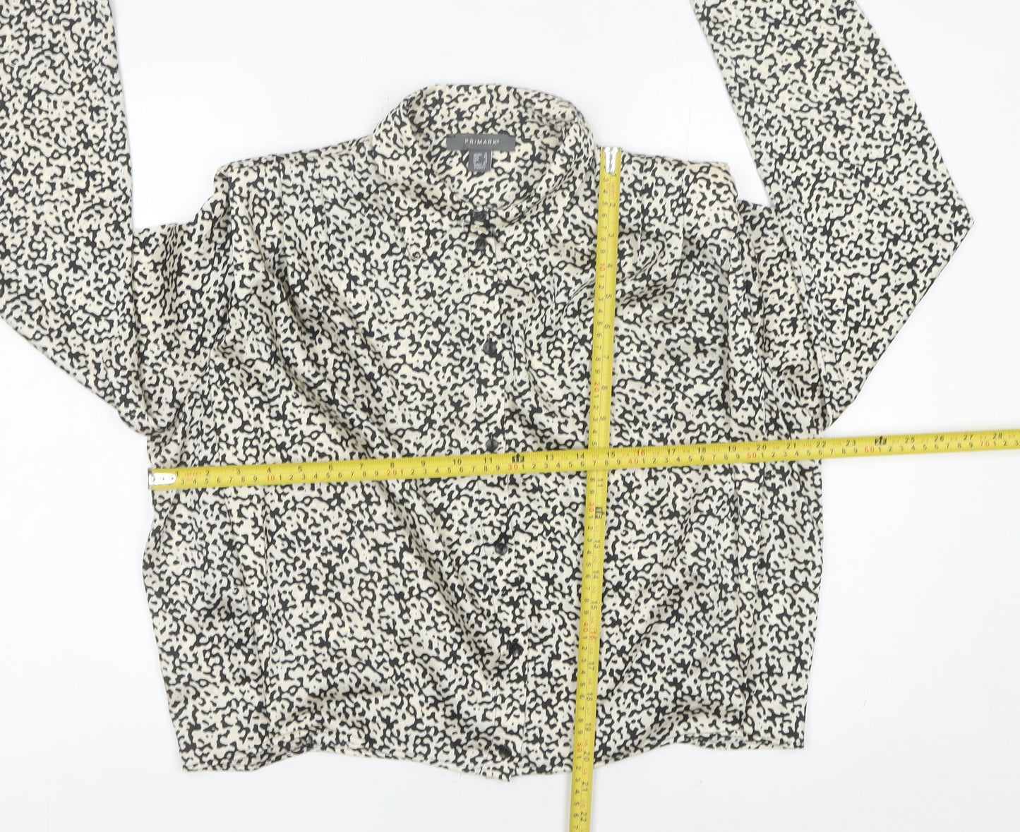 Primark Women’s Black Animal Print Collared Button-Up Shirt Size 12