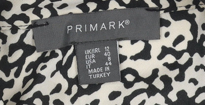 Primark Women’s Black Animal Print Collared Button-Up Shirt Size 12