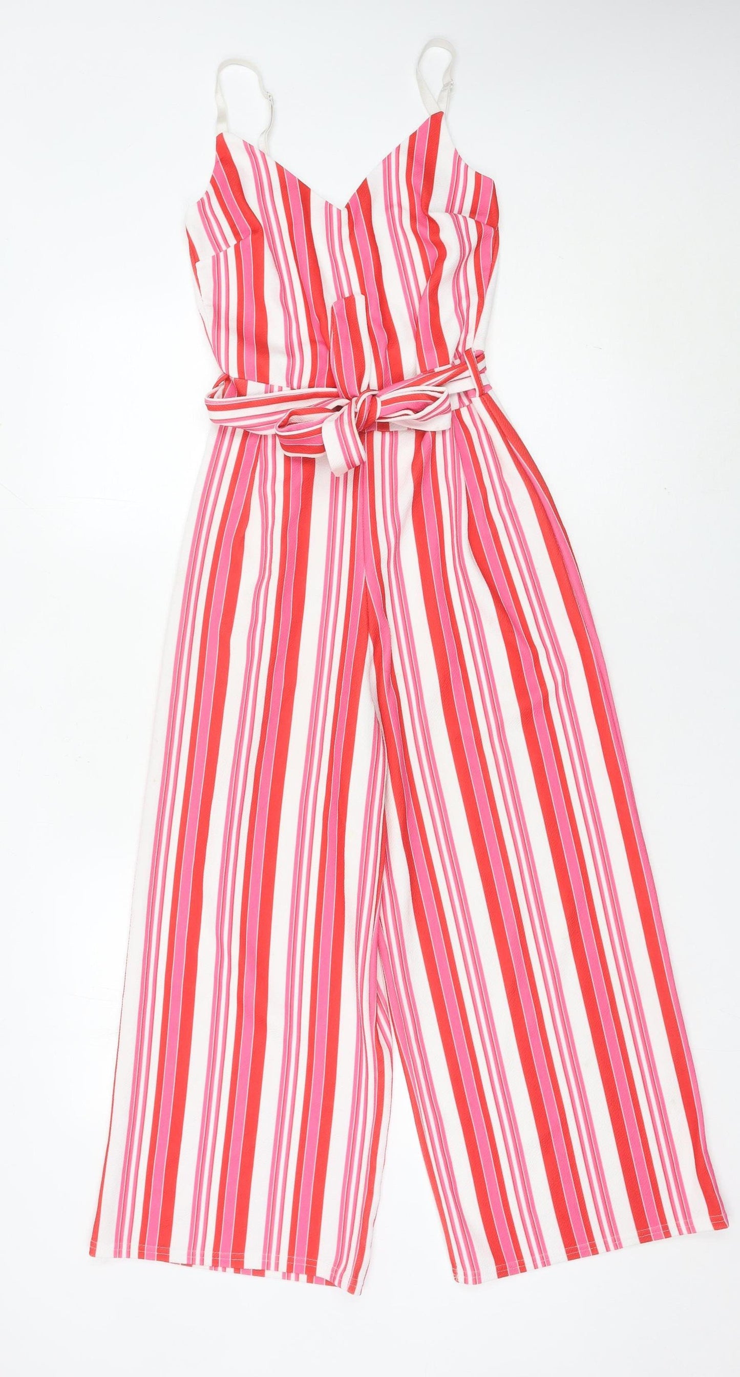 Quiz Women’s Multicoloured Striped Jumpsuit Size 6 Wide-Leg V-Neck