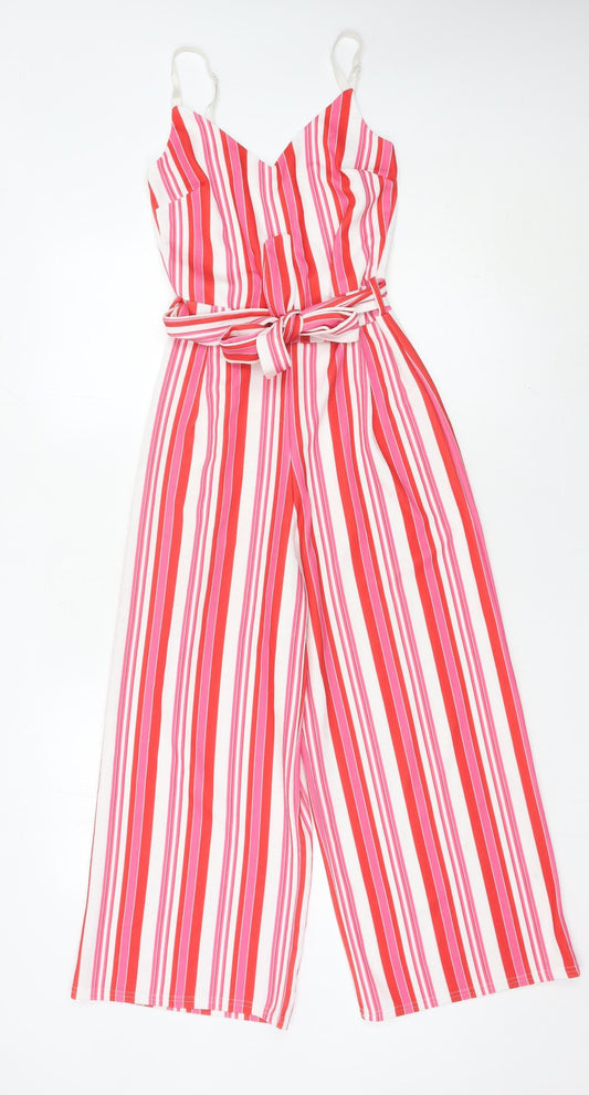 Quiz Women’s Multicoloured Striped Jumpsuit Size 6 Wide-Leg V-Neck