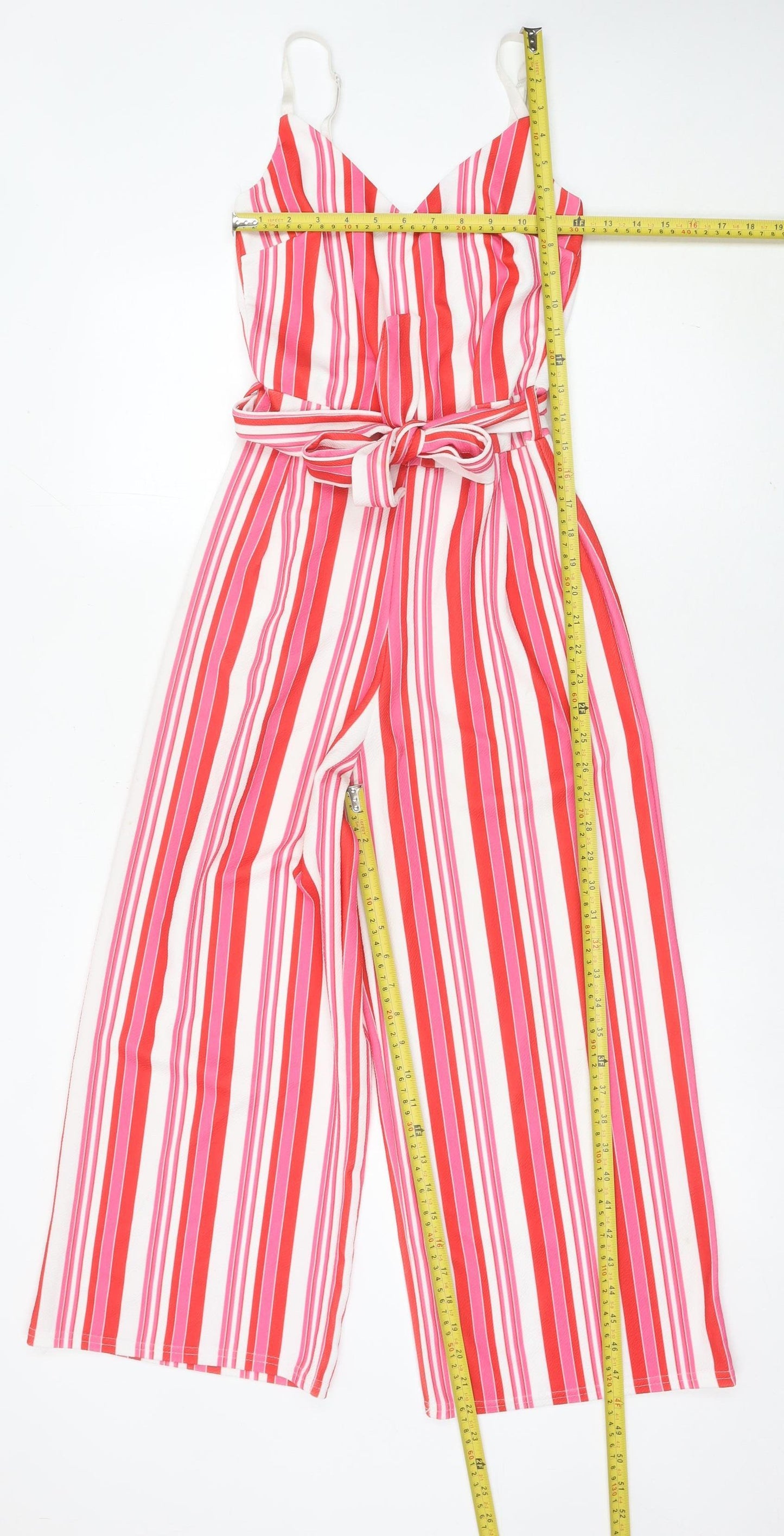 Quiz Women’s Multicoloured Striped Jumpsuit Size 6 Wide-Leg V-Neck