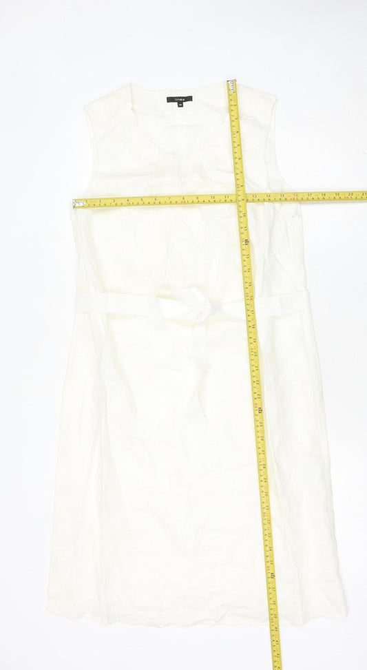 Linea Women’s White Linen Sleeveless Belted Knee Length Dress Size 12