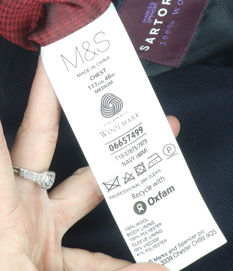 Mens UK Size 46 Marks and Spencer Regular Blue Suit Jacket