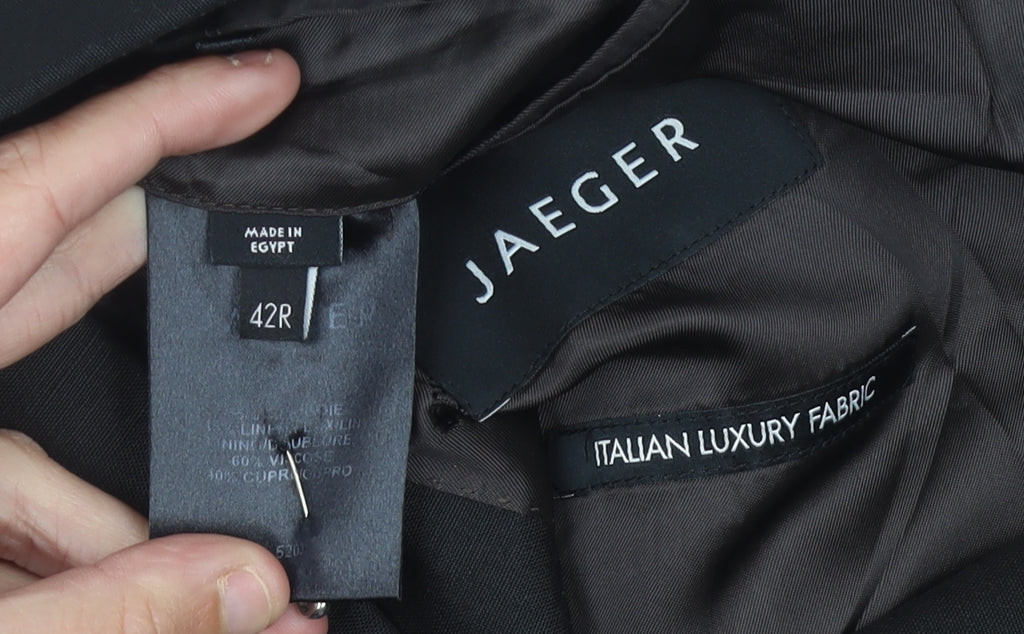 Jaeger Men's Black 42R Wool Blazer Jacket Classic Formal