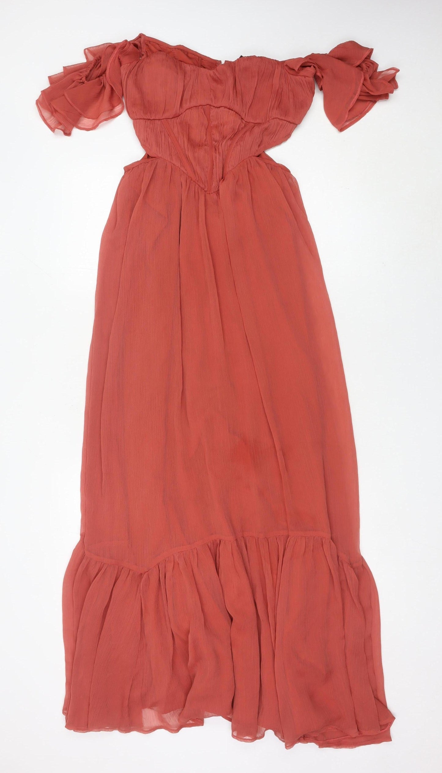 ASOS Design Women’s Red Maxi Dress Size 12 Off Shoulder Flutter Sleeve