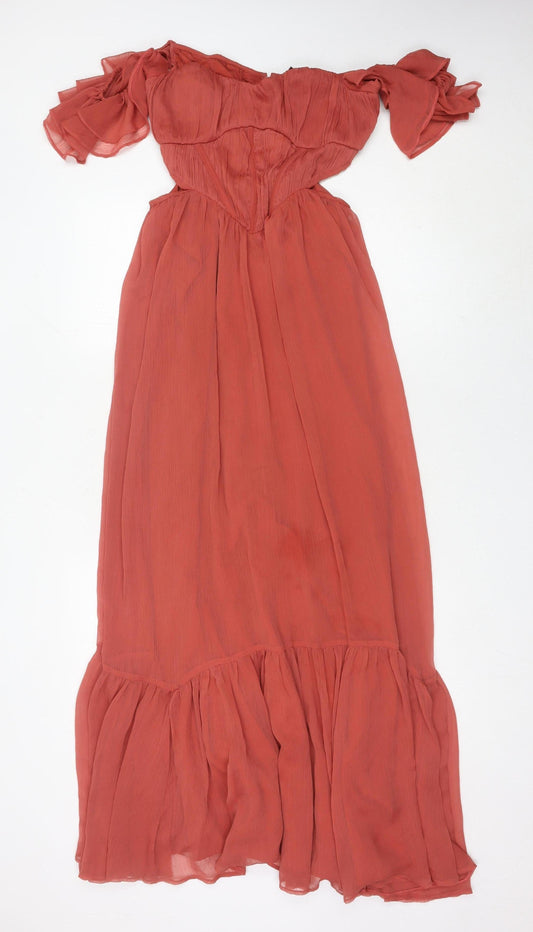 ASOS Design Women’s Red Maxi Dress Size 12 Off Shoulder Flutter Sleeve