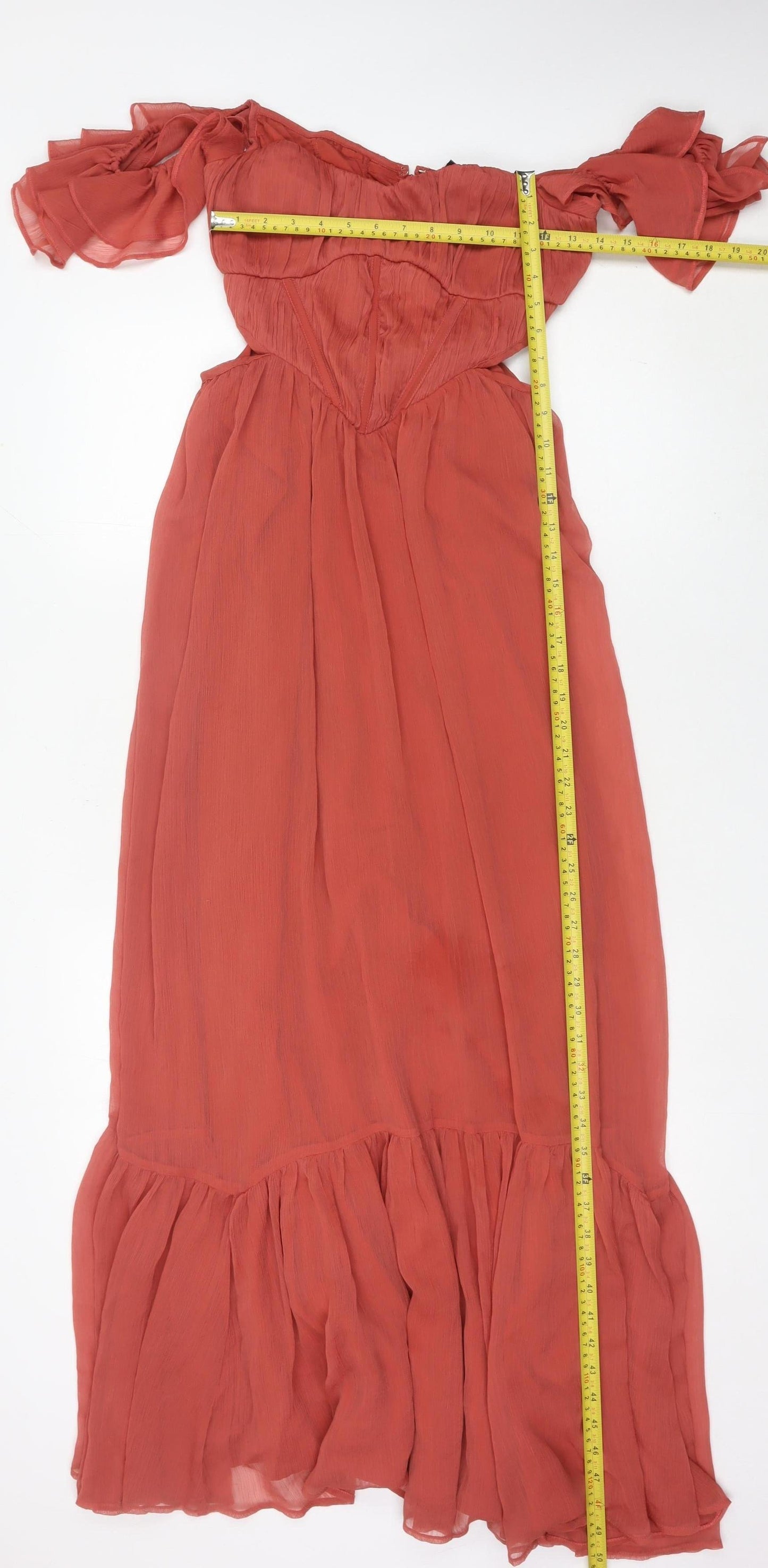 ASOS Design Women’s Red Maxi Dress Size 12 Off Shoulder Flutter Sleeve