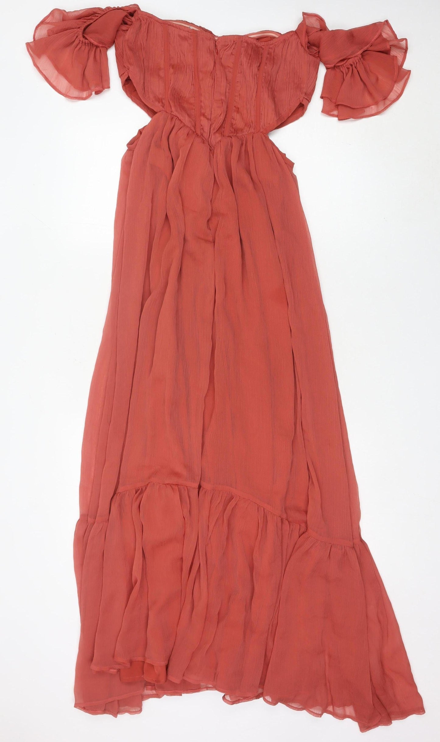 ASOS Design Women’s Red Maxi Dress Size 12 Off Shoulder Flutter Sleeve