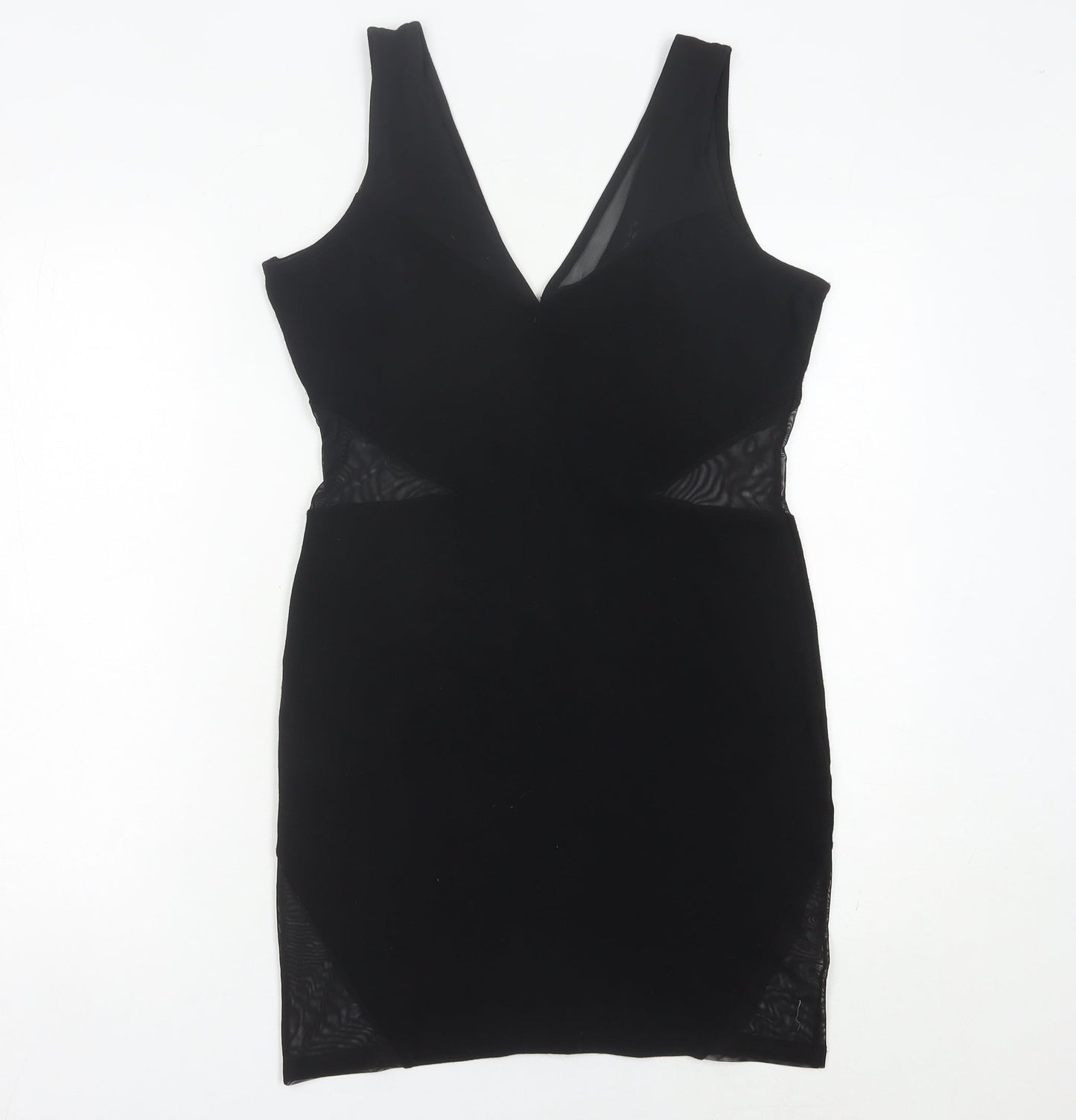River Island Women’s Black Bodycon Dress UK 14 Sleeveless V-Neck Party