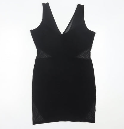 River Island Women’s Black Bodycon Dress UK 14 Sleeveless V-Neck Party
