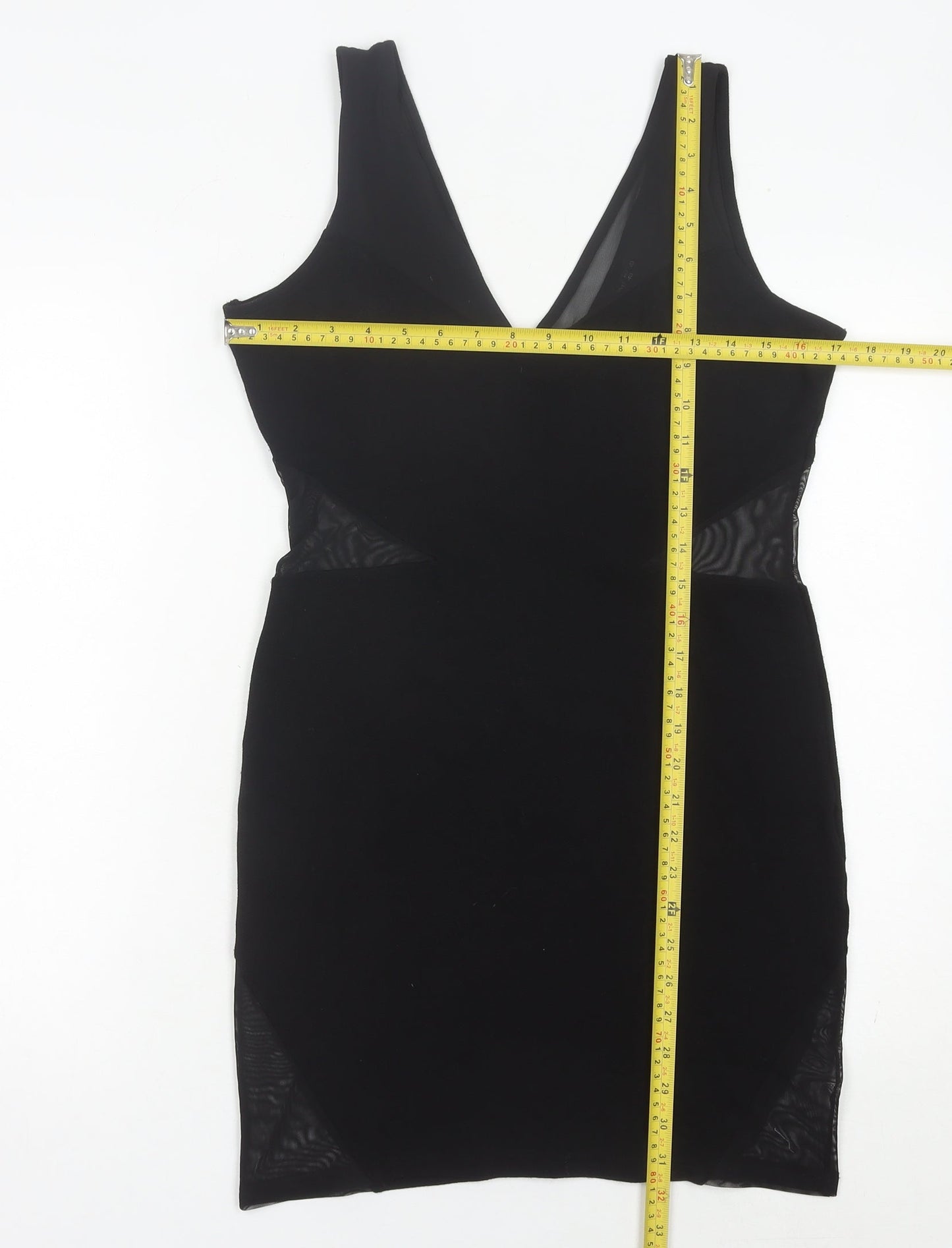 River Island Women’s Black Bodycon Dress UK 14 Sleeveless V-Neck Party