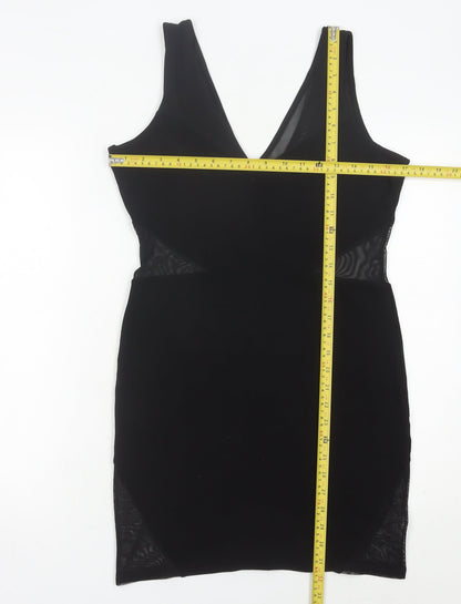 River Island Women’s Black Bodycon Dress UK 14 Sleeveless V-Neck Party