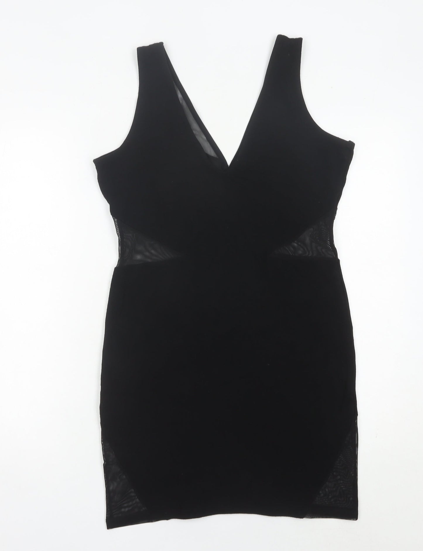River Island Women’s Black Bodycon Dress UK 14 Sleeveless V-Neck Party