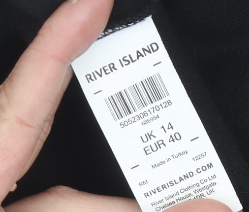 River Island Women’s Black Bodycon Dress UK 14 Sleeveless V-Neck Party