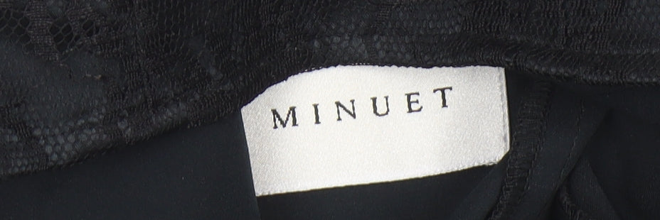 Minuet Womens Black Lace High Neck Blouse UK 12 Short Sleeve Evening