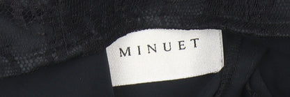 Minuet Womens Black Lace High Neck Blouse UK 12 Short Sleeve Evening